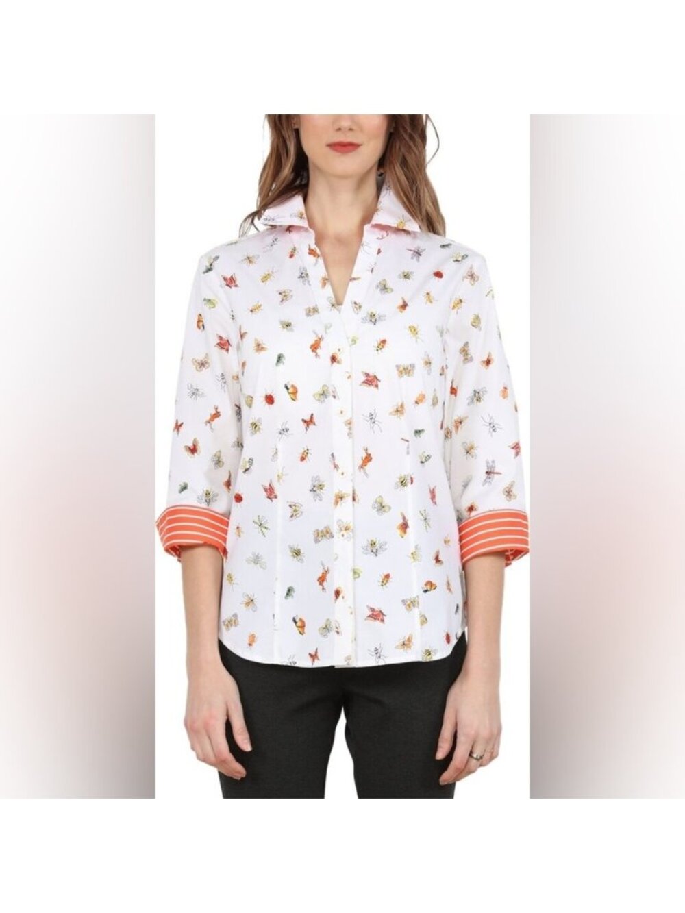 HINSON WU Loretta happy bugs split neck  3/4 sleeve button up blouse 2